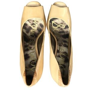 Sam Edelman Tacoma Peep Toe Leather Upper Tan High Heels Size 7 1/2